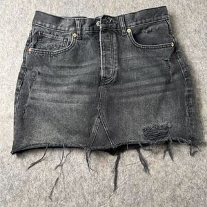 Mango A-Line Mini Skirt Women's Medium Gray Denim 5-Pockets‎ Raw Hem Button Fly